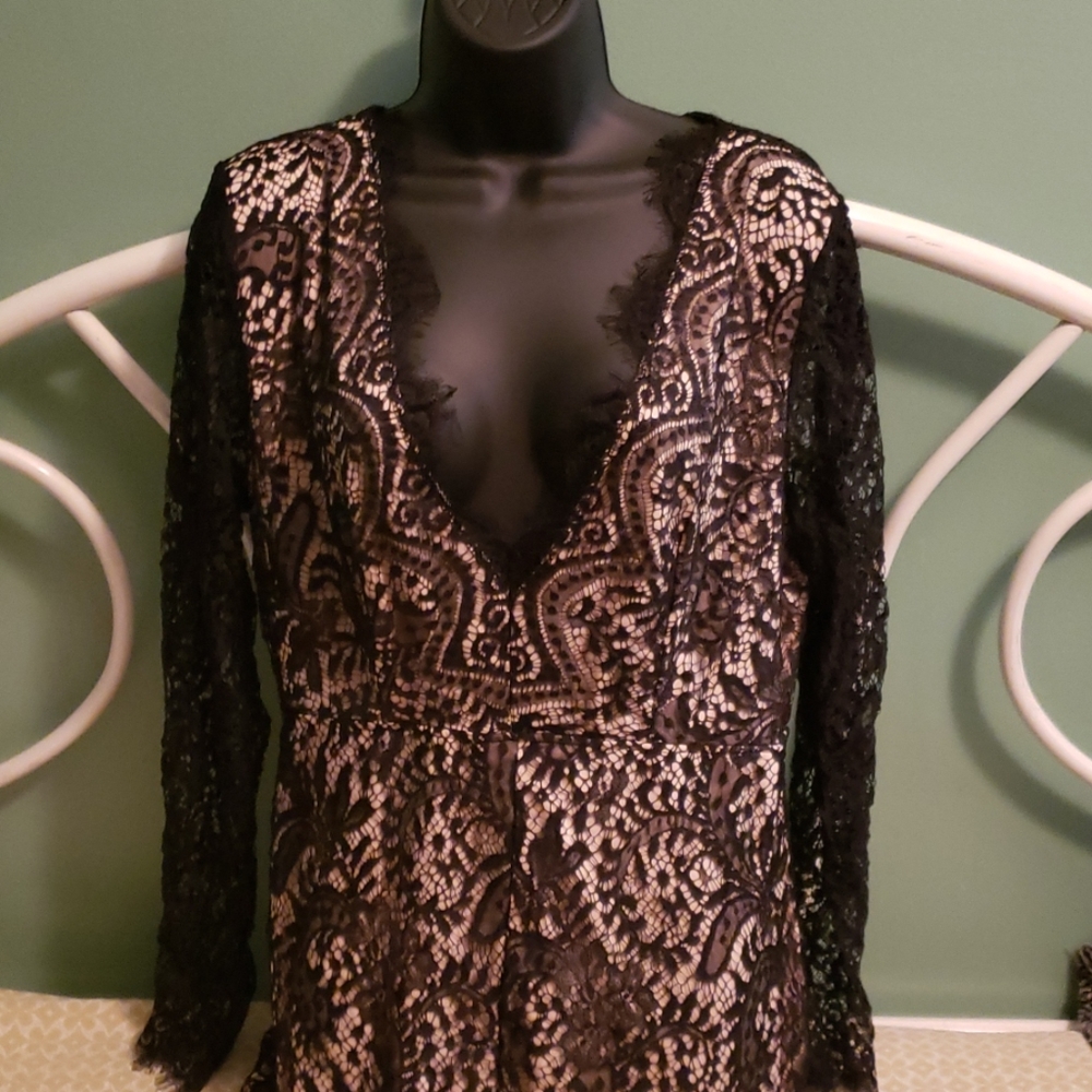 black lace deep v dress